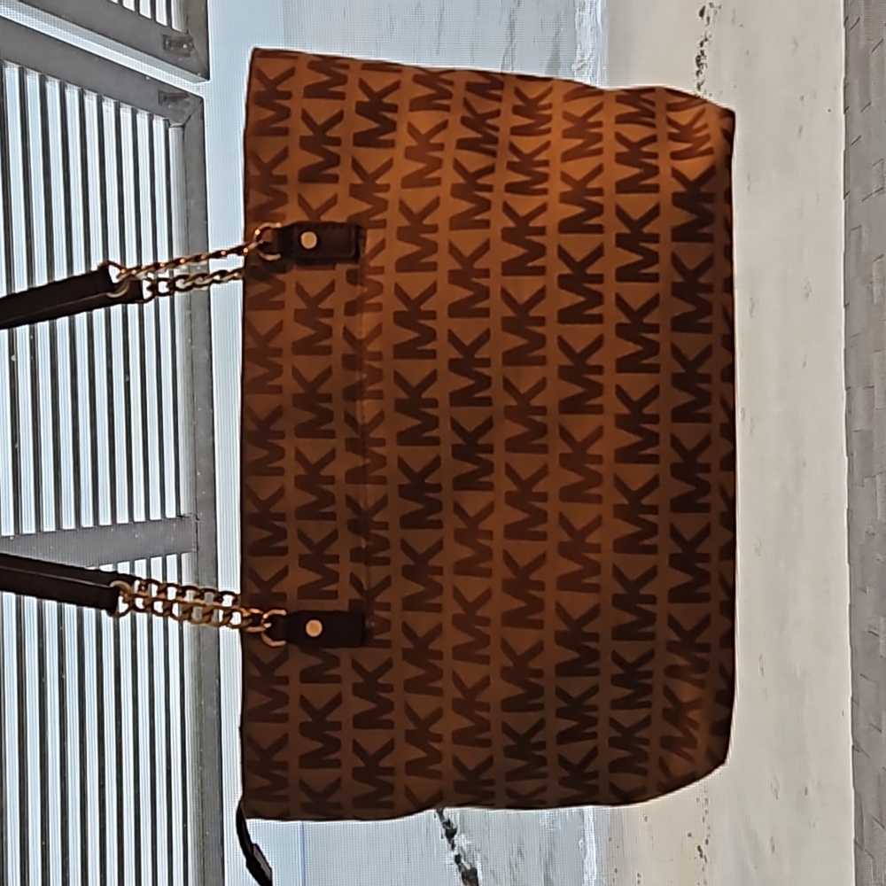 Michael Kors Brown, tan and gold purse handbag in excellent used condition